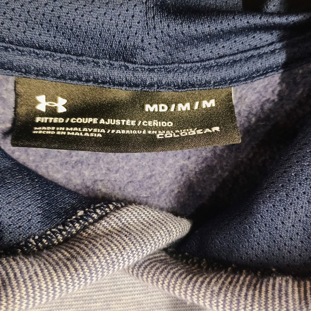 Under Armour Coldwear Hoodie Mens‎ M Cotton Navy Blue Pin Stripe Logo Sweatshirt - Picture 3 of 7